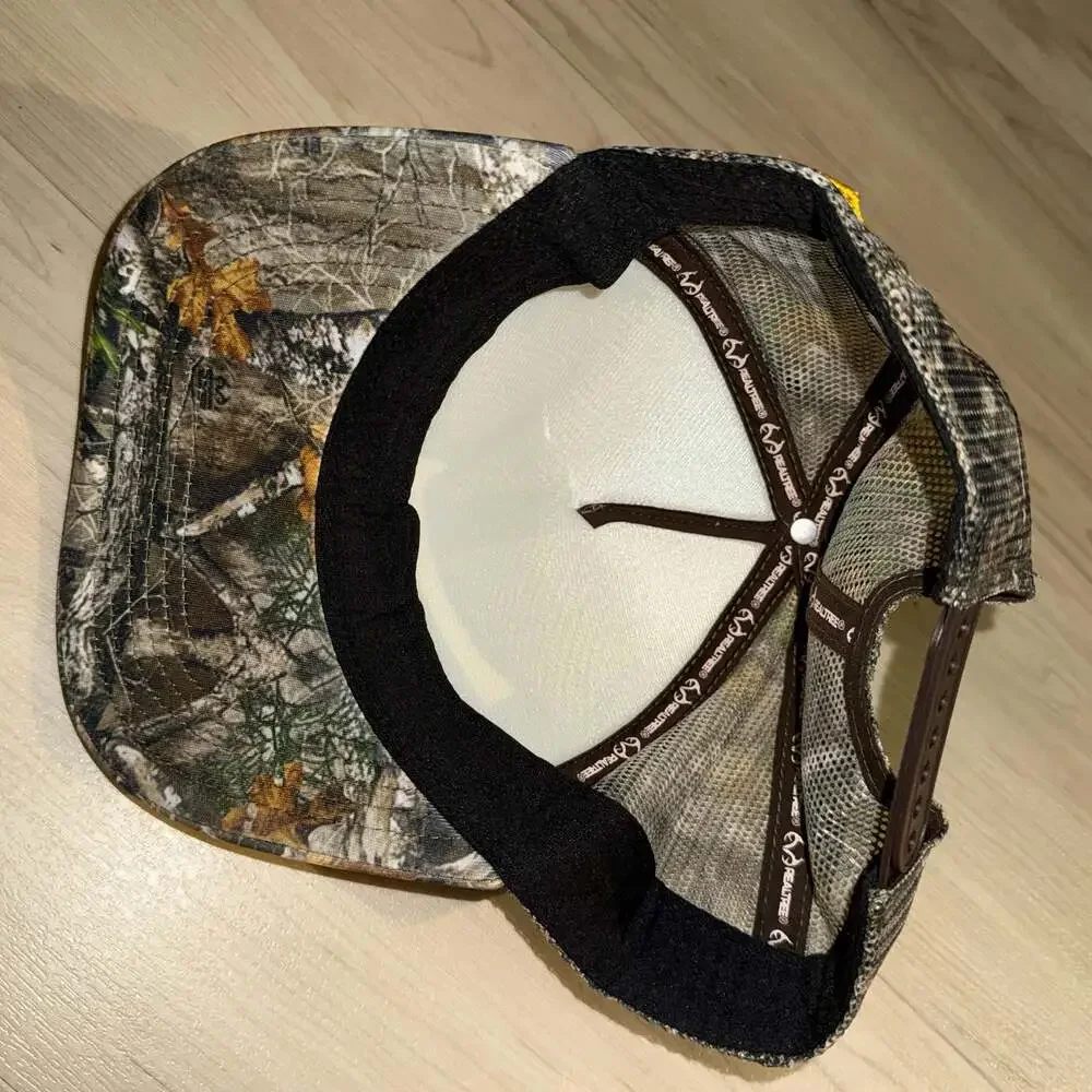 Realtree Camo Mesh Back Trucker Hat with American Flag Patch Snapback